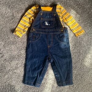 Fox Jean overalls and yellow shirt Set Baby Boy 6 months